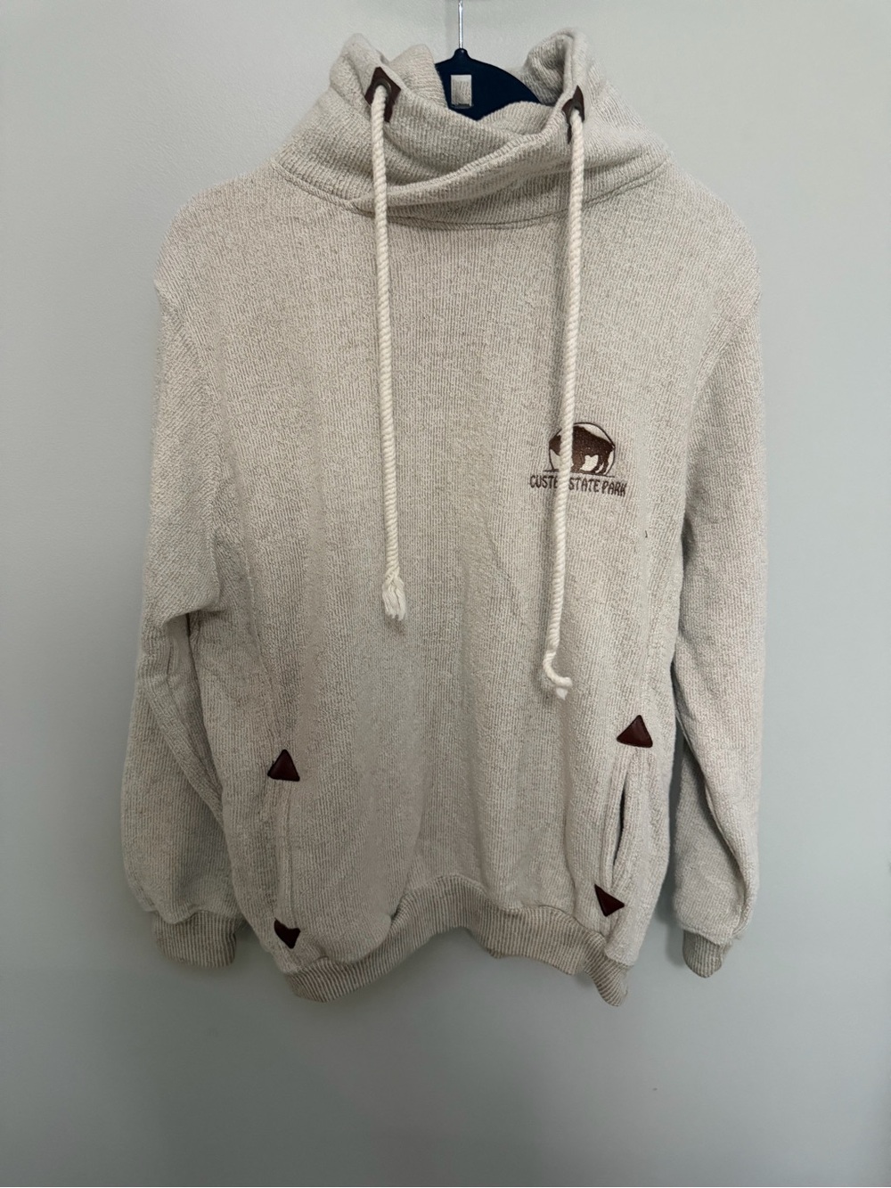 Cream Hooded Pullover Sweater with Drawcord